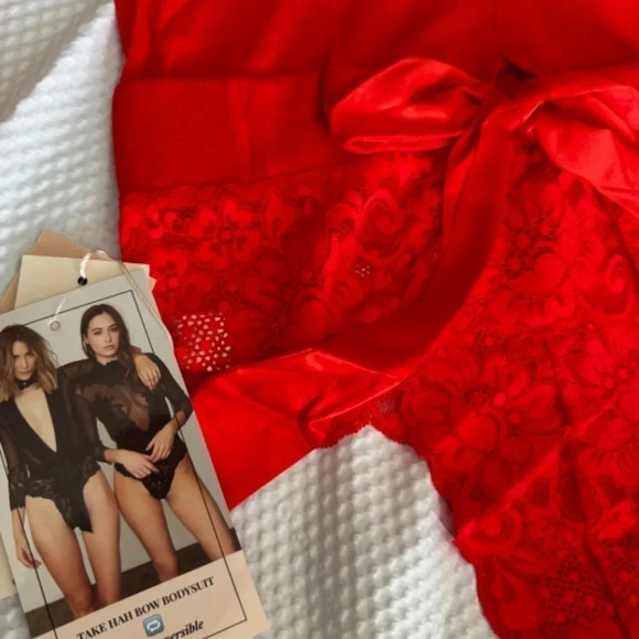 Free People / Revolve x Take HAH Bow Bodysuit Blood Orange REVERSIBLE MED - Picture 9 of 15